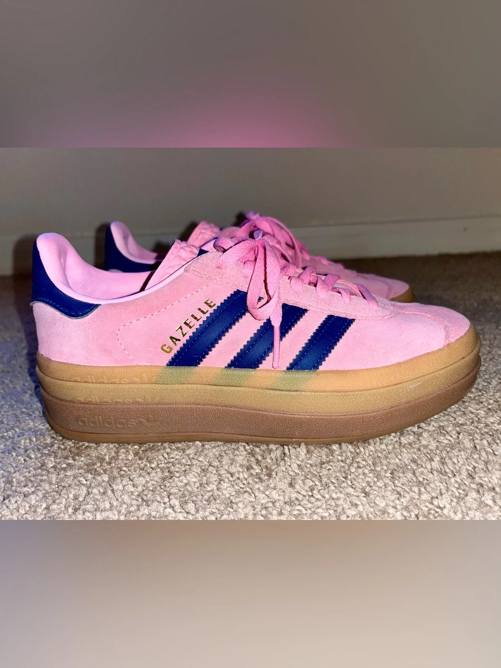 Adidas Gazelle Bold Platform Sneakers Pink Suede Gum Sole Women’s 5.5 H06122